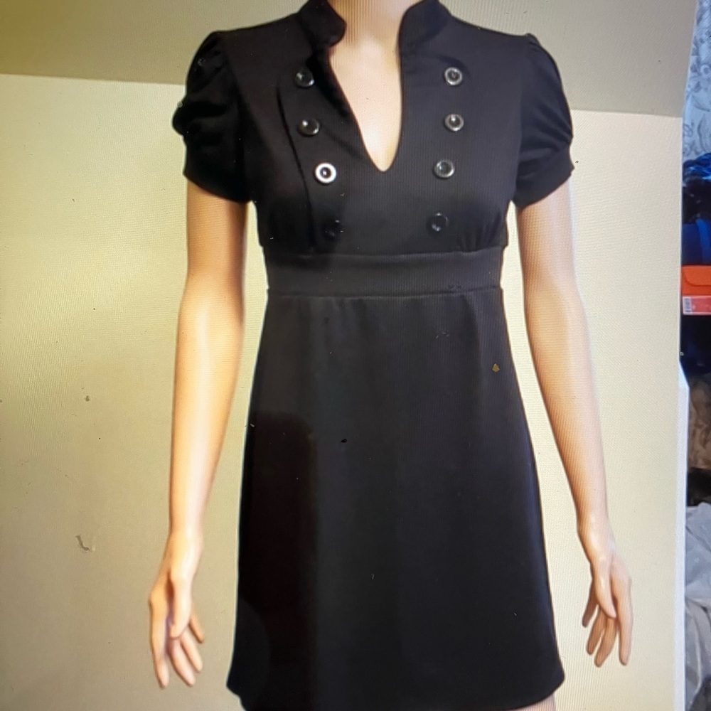 BeBop Black Mini Dress with Button Accents